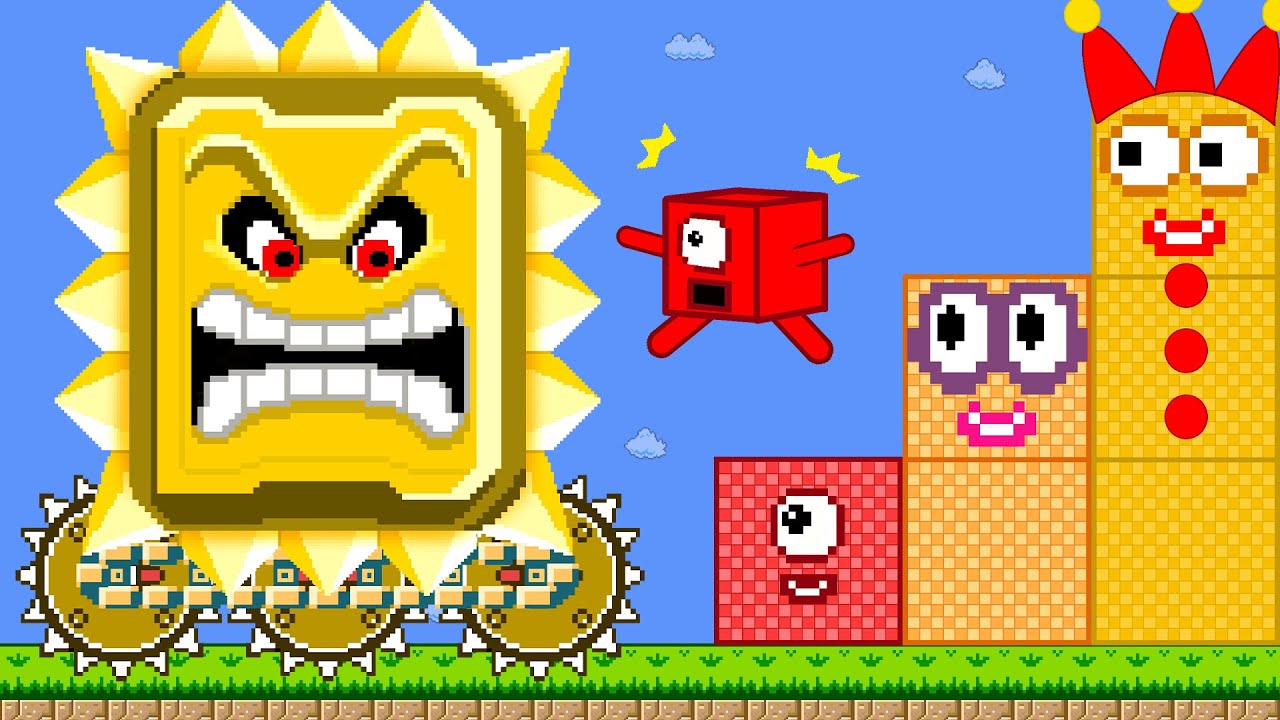 Mario's Mega Thwomp Gold Escape vs The Giant Numberblocks Mix Level Up | Game Animation