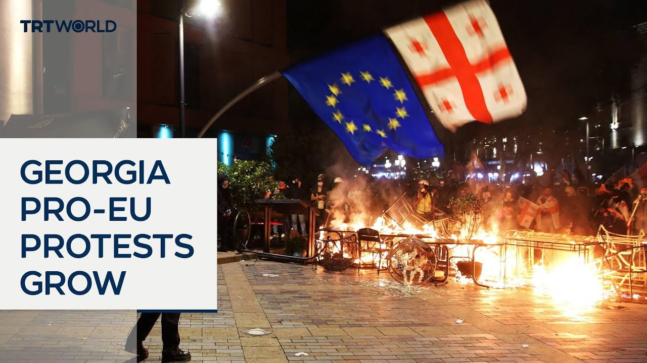 Georgia&rsquo;s pro-EU protesters clash with police outside presidential palace