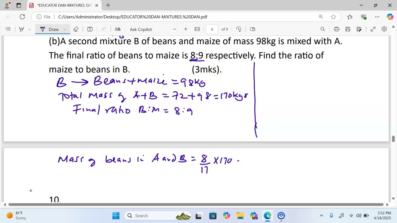 K.c.s.e  1995 & 1999 pp1  No. 11-Mixtures#highschoolmathematics