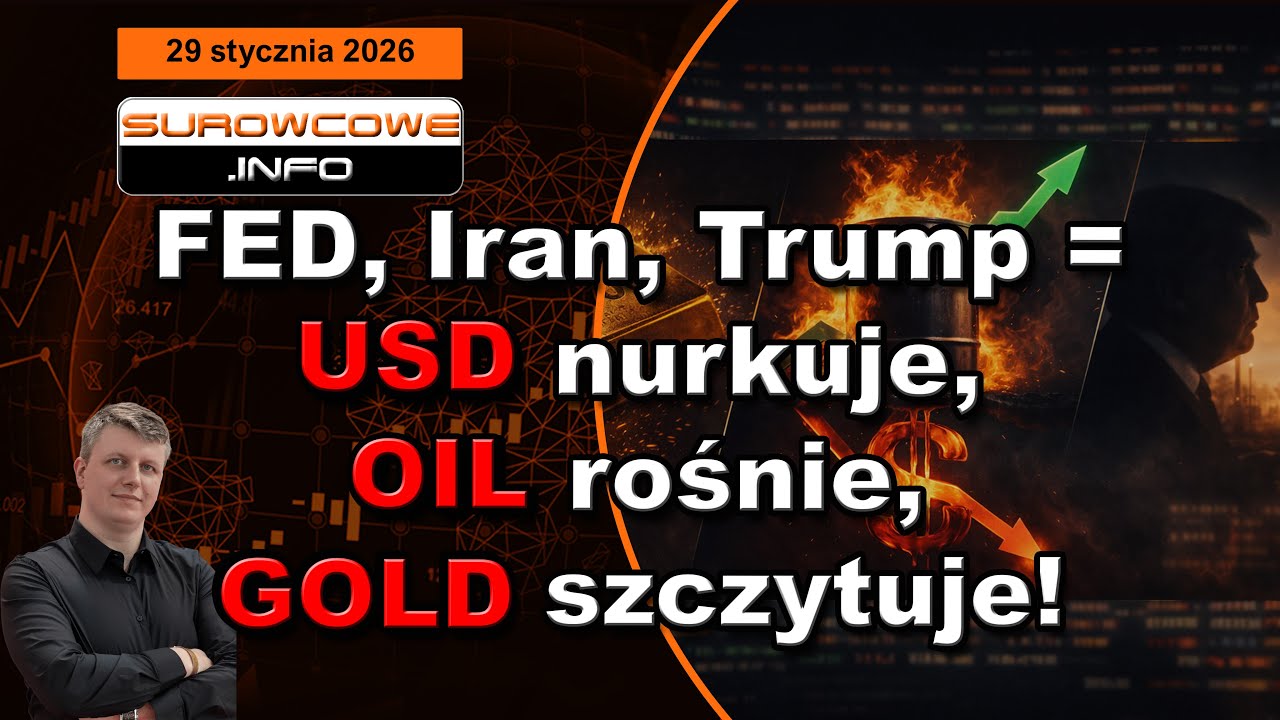 Surowcowe info 29 stycznia 2026: FED, Iran, Trump = USD nurkuje, OIL rośnie, #GOLD szczytuje!