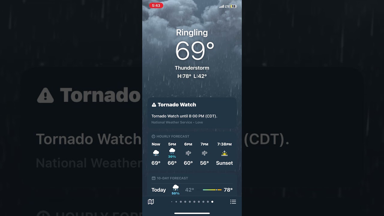 Thunderstorm day iOS weather animation ⚠️ tornado watch