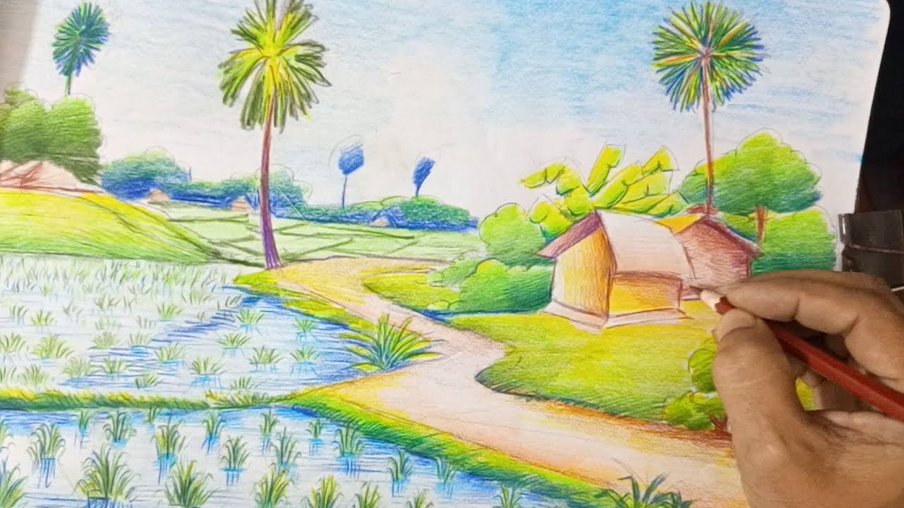Landscape drawing with colorpencil