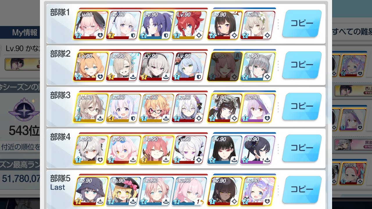 【ブルアカ】総力戦S78 ゲブラ 屋外戦 Lunatic 5凸 51,780,076pt （自前 サツキ/水着フブキ/水着カンナ/パジャマユウカ/キャンプマキ/ガイドフィーナ なし）