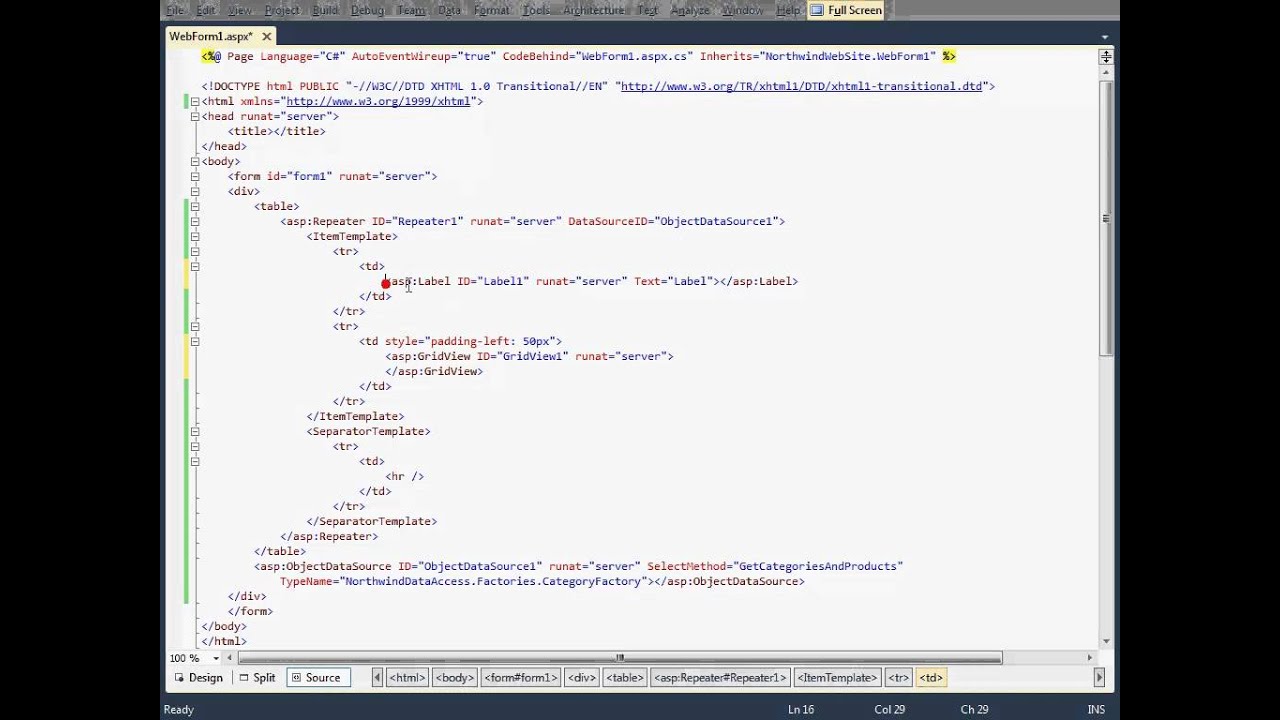 How to Bind a ASP.NET GridView available inside a Repeater (using ObjectDataSource)