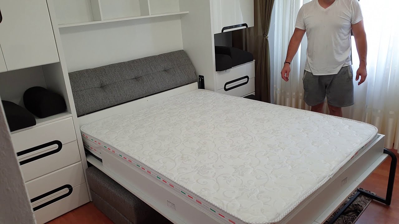 Set mobila cu pat rabatabil din MDF Lucios