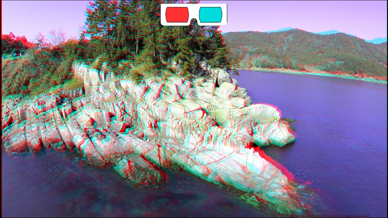 Drone 3D, 4K, Flying over Rocky Shore, Seacoast, 3D video, ANAGLYPH, RED/CYAN, Jan 4, 2021