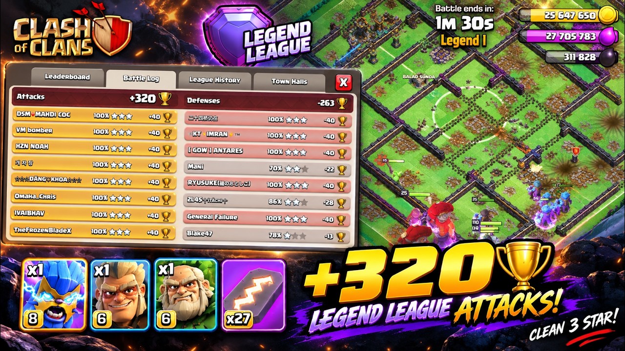 Legend League Attacks 🔥 +320 Trophies With Super Yeti | Clash of Clans
