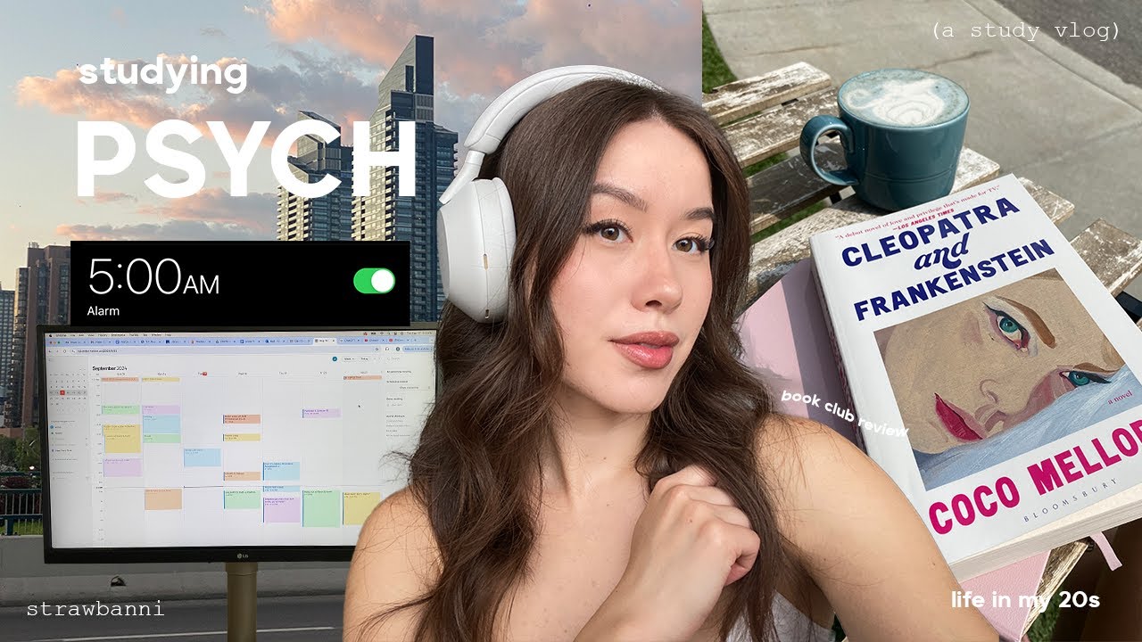 study vlog 🖇️ psych student, waking up at 5am, time management, being productive & book review!