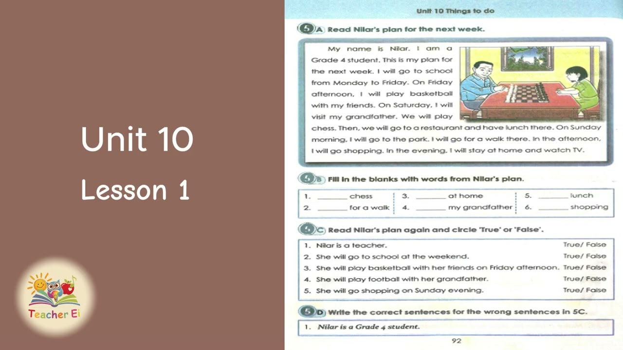 Grade 4 | English Unit 10 | Lesson 1 | Things To Do