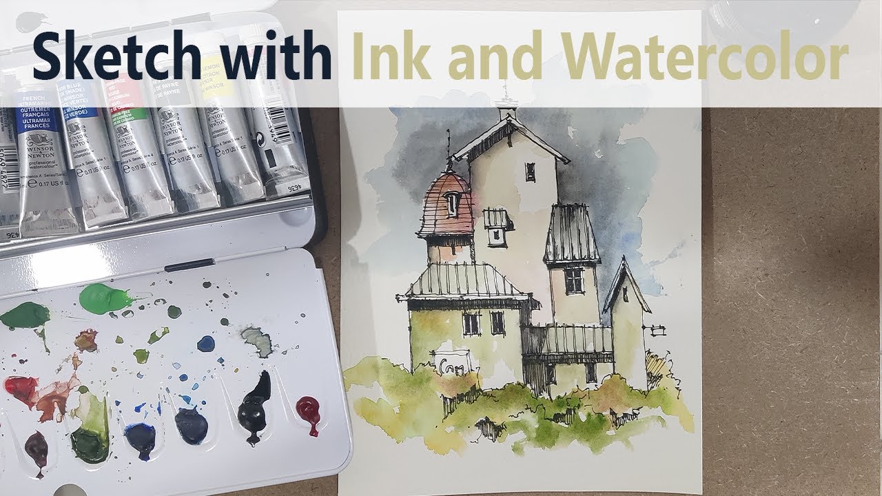 Sketch with ink and watercolor