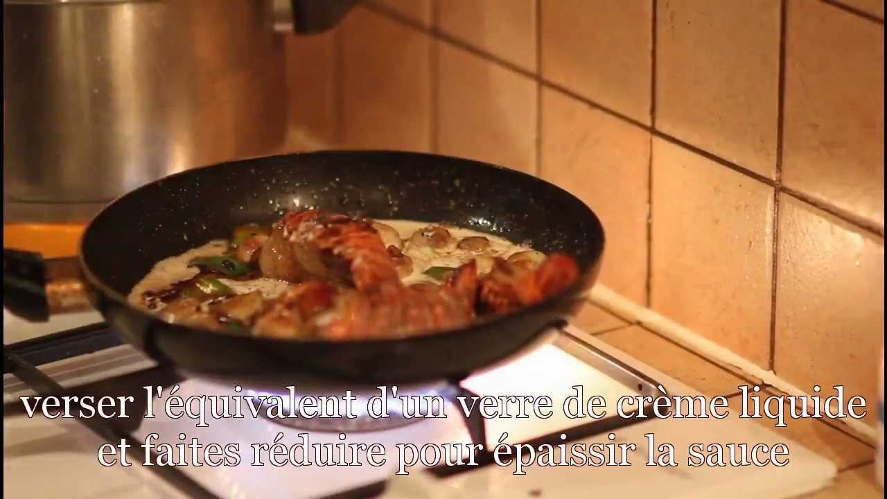 recette: Queues de langoustines et saint jacques flambées à l'armagnac et sa fondue de poireaux