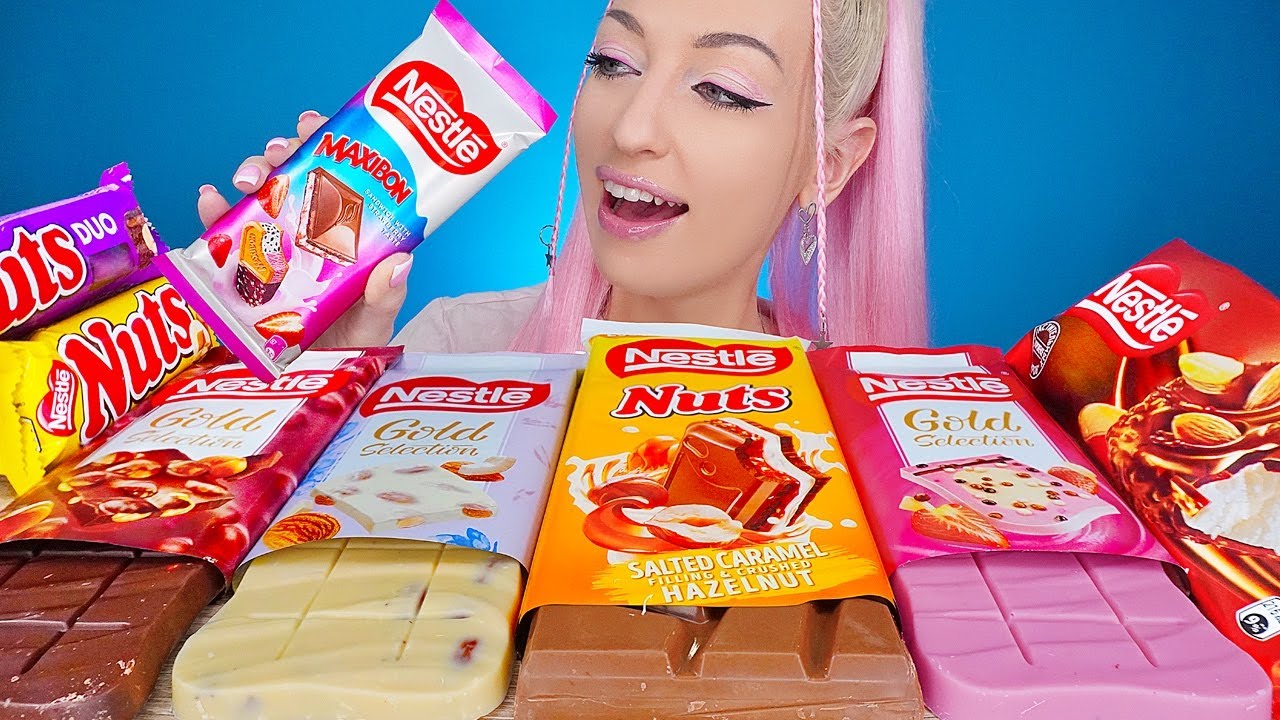 ASMR CHOCOLATE NESTLE, ICE CREAM, CANDY BARS, MILK & WHITE CHOCOLATE, DESSERT, MUKBANG, 초콜릿 초코바 먹방