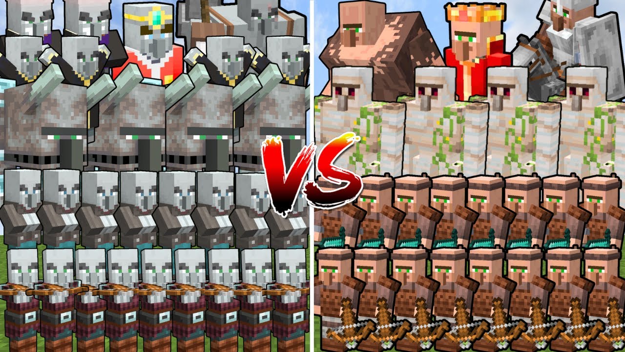 VILLAGER CITY vs ILLAGER CITY WAR | Minecraft Mob Battle