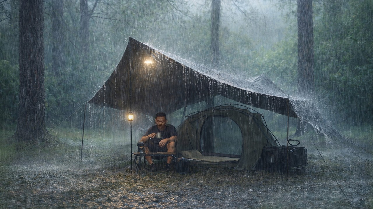 AMAZING ‼️ BEST SOLO CAMPING IN VERY HEAVY RAIN ⛈️ RELAXING CAMPING IN THE RAIN - ASMR