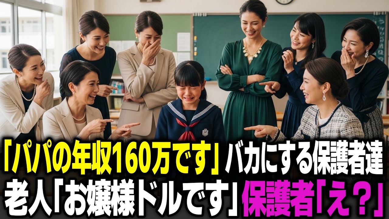 「パパの年収は160万です」授業参観でゲラゲラ笑う保護者達。老人「お嬢様160万はドルです」保護者「え？」