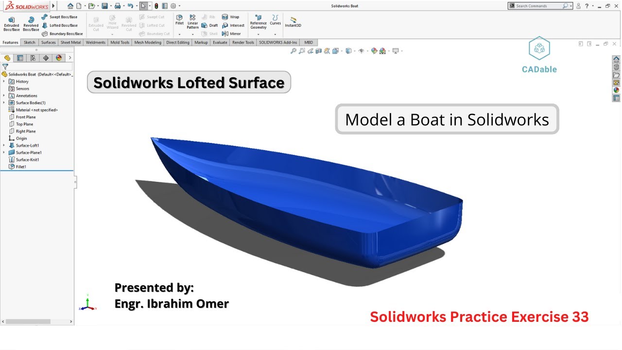 Solidworks Lofted Surface | Моделирование лодки в Solidworks | Практическое упражнение 33 по Soli...
