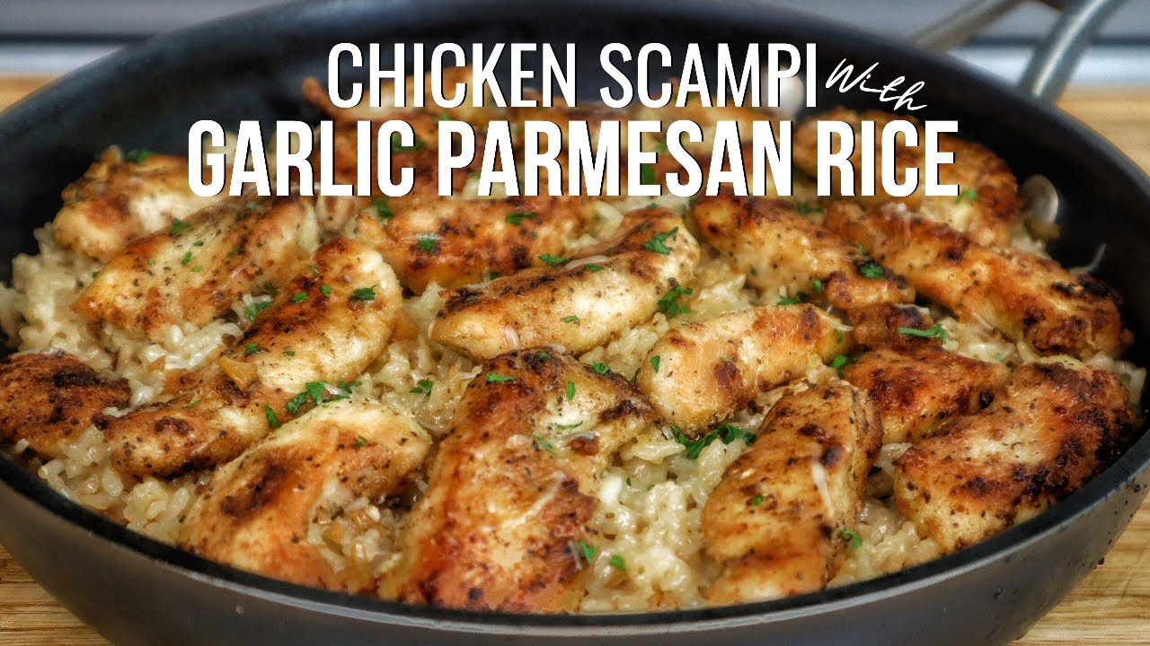 Рис с чесноком и пармезаном выводит курицу скампи на новый уровень