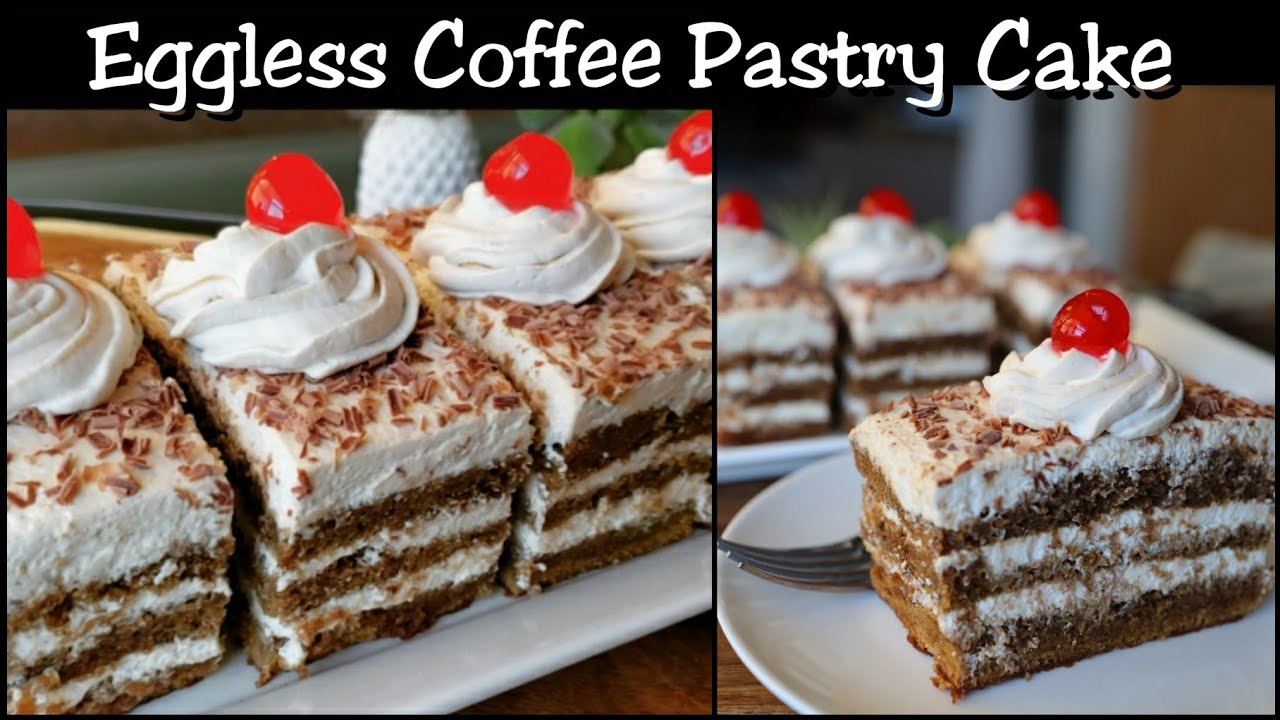 Eggless Coffee Pastry Cake - Eggless Rich Coffee Sponge Cake -Coffee Pastry Recipe - Pooja's Kitchen