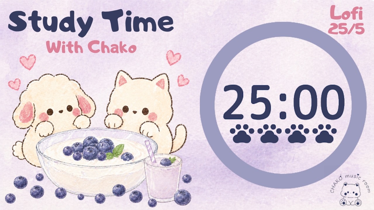 𝓑𝓵𝓾𝓮𝓫𝓮𝓻𝓻𝔂🫐✨️ 2HR Pomodoro timer 25/5 &times;4 ⏳| Lofi | No Vocals | Study with me📚