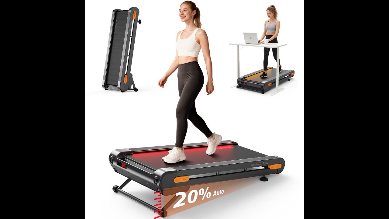 Vitalwalk 20% auto incline walking pad treadmill. Fulldeck under desk treadmill.
