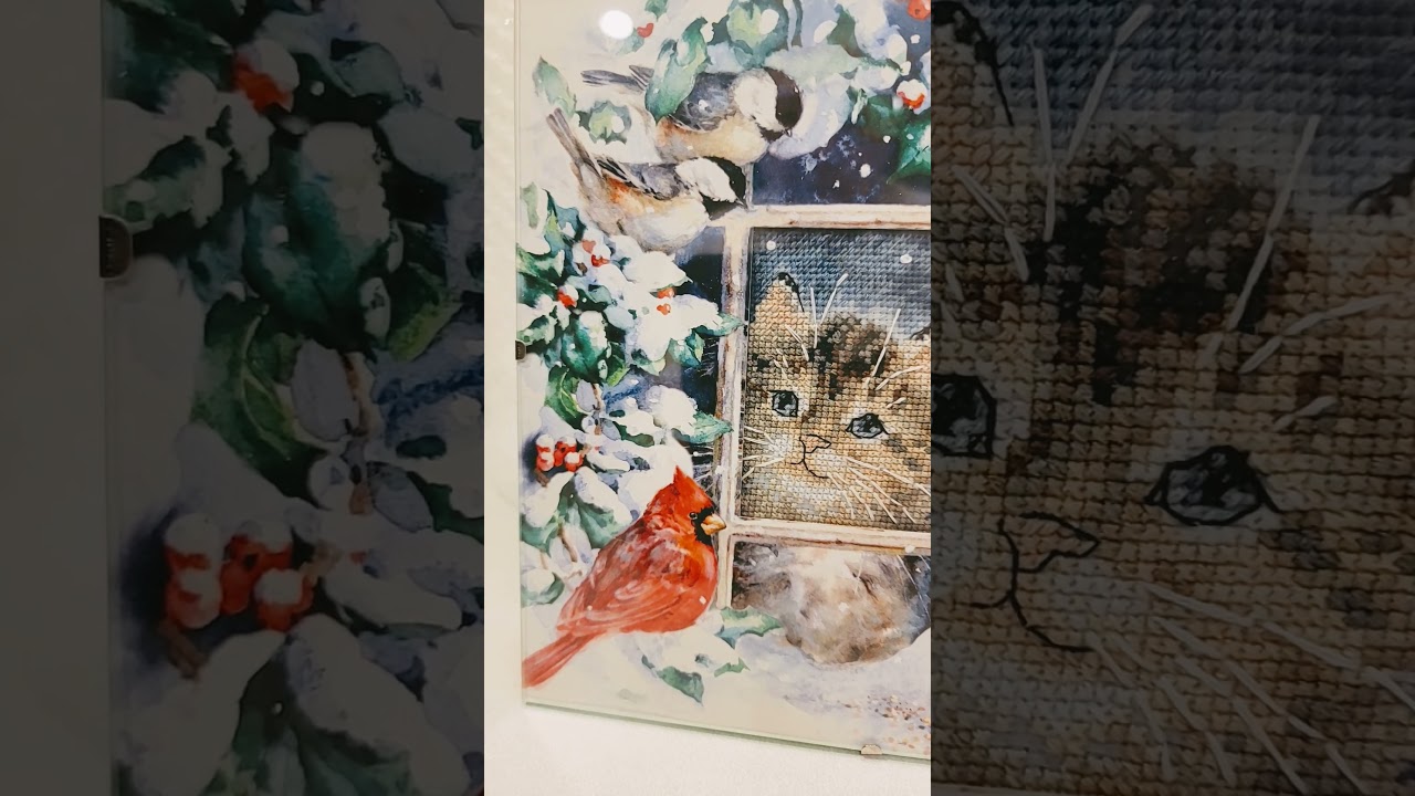 Cross Stitch Winter Cat Christmas Framed Art SOLD #shorts #crossstitch #christmascats