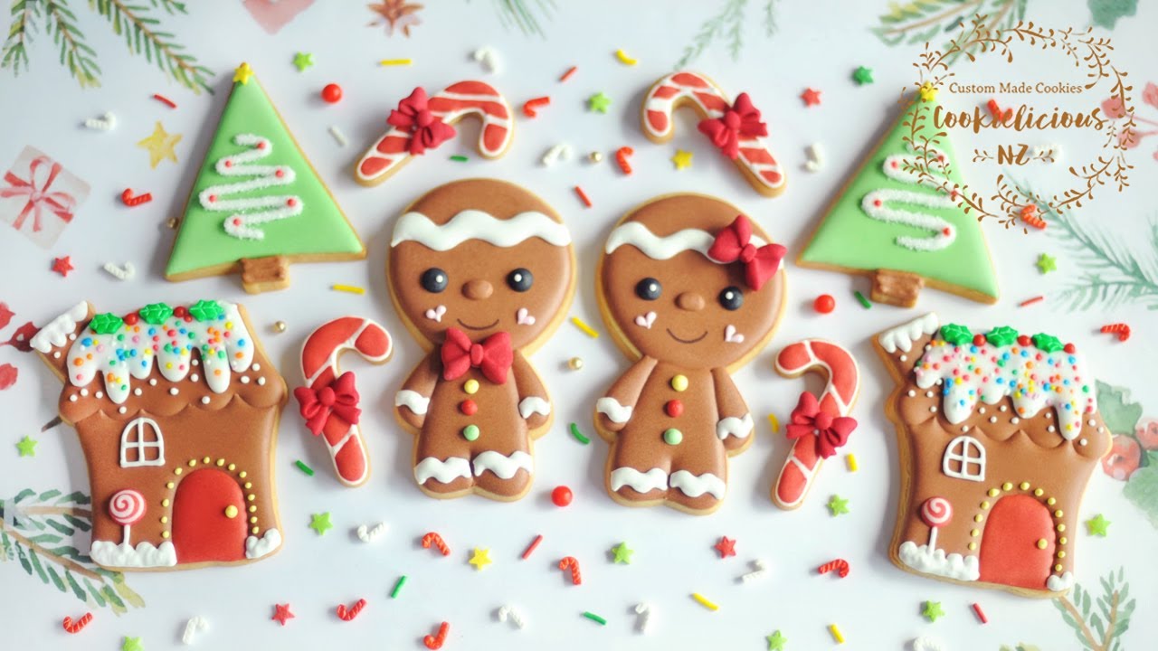 How to decorate Christmas Gingerbread Set ~ Gingerbread Boy & Girl, Christmas Tree & Candy Cane