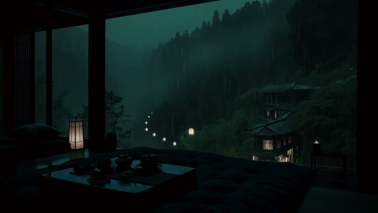 Gentle Rain in a Dark Bedroom No Ads    Peaceful Forest Ambience for Deep Sleep