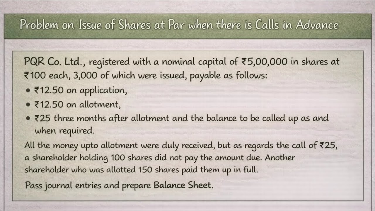 Illustration on issue of shares when there is calls in advance #learning #basisofaccounting