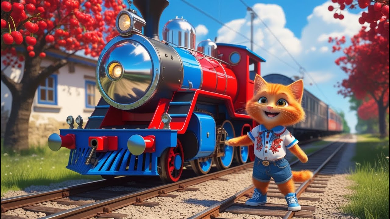 🚂 КОЛЕСА ПОТЯГА КРУТЯТЬСЯ з Рудим Мурчиком 😻 | Пригоди Котика | Дитячі Пісні та Забавки