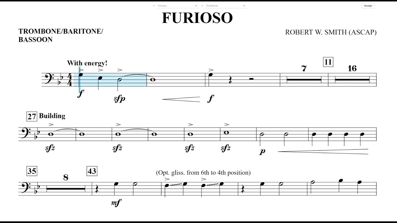Furioso (Robert W. Smith) Trombone, Baritone B.C. & Bassoon Play Along
