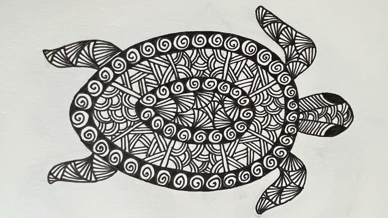 Sea turtle! 🐢 Easy turtle mandala drawing | zentangle and doodle patterns for beginners