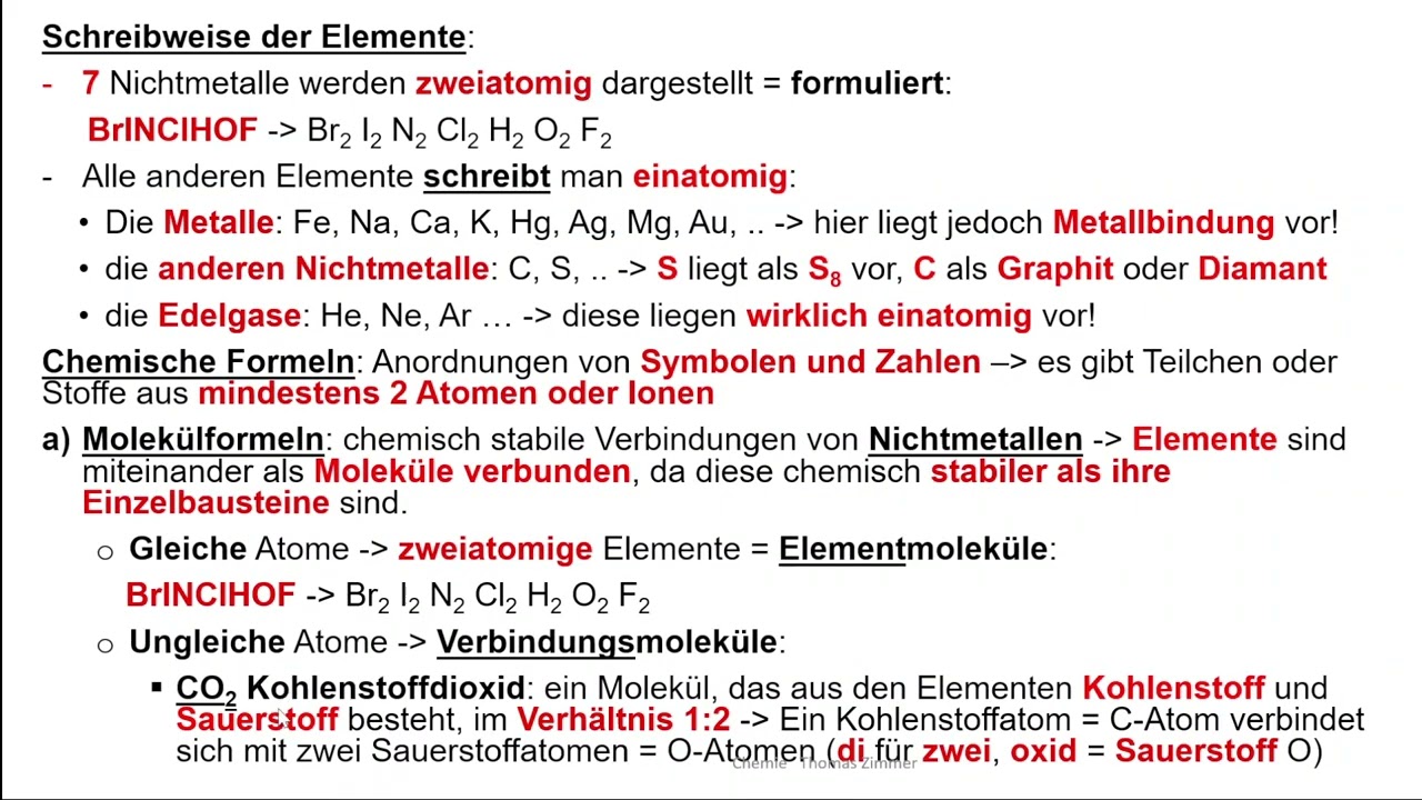 Chemie Sek . I - 41 Chemische Gleichungen I Symbol, Molek&uuml;lformel, Ionenformel, Index, Koeffizient