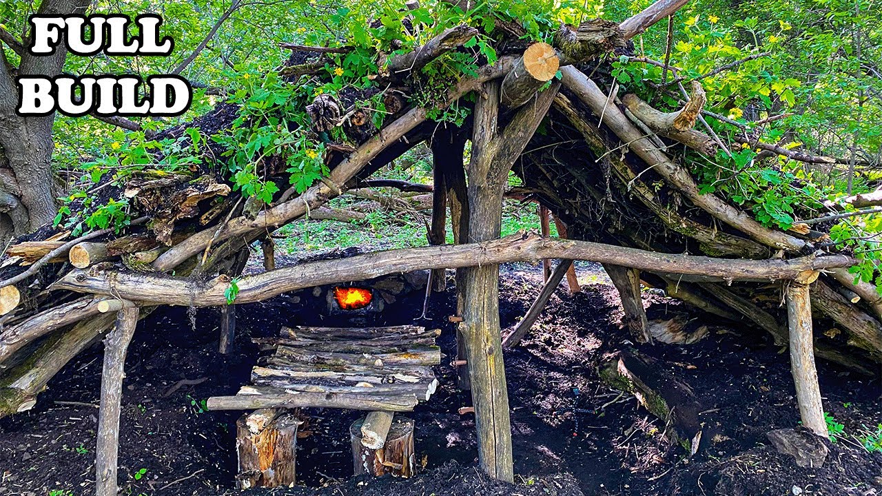 Viking Builds a Bushcraft Turf House Shelter with Hand Tools