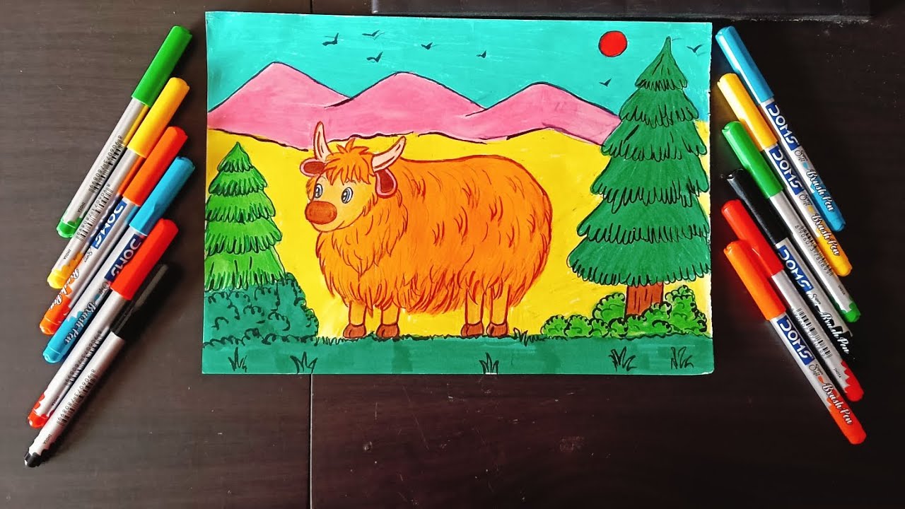 How to draw a Yak🐃with Pencil✏️Colours🤩😍(Part 2)/Basic Freehand Drawing for Beginners 