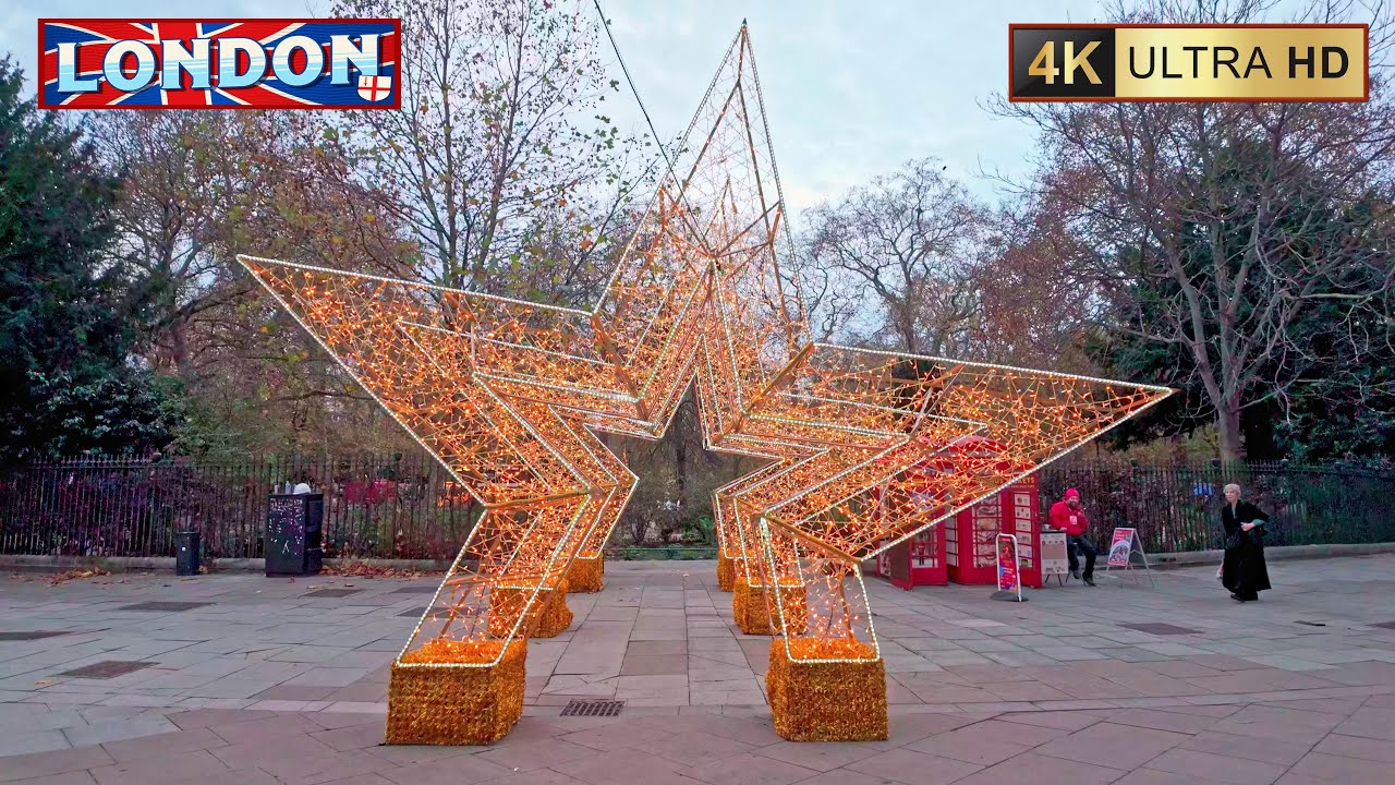 Christmas Lights in Daylight &ndash; London Walk | King&rsquo;s Cross & Russell Square | 4K60