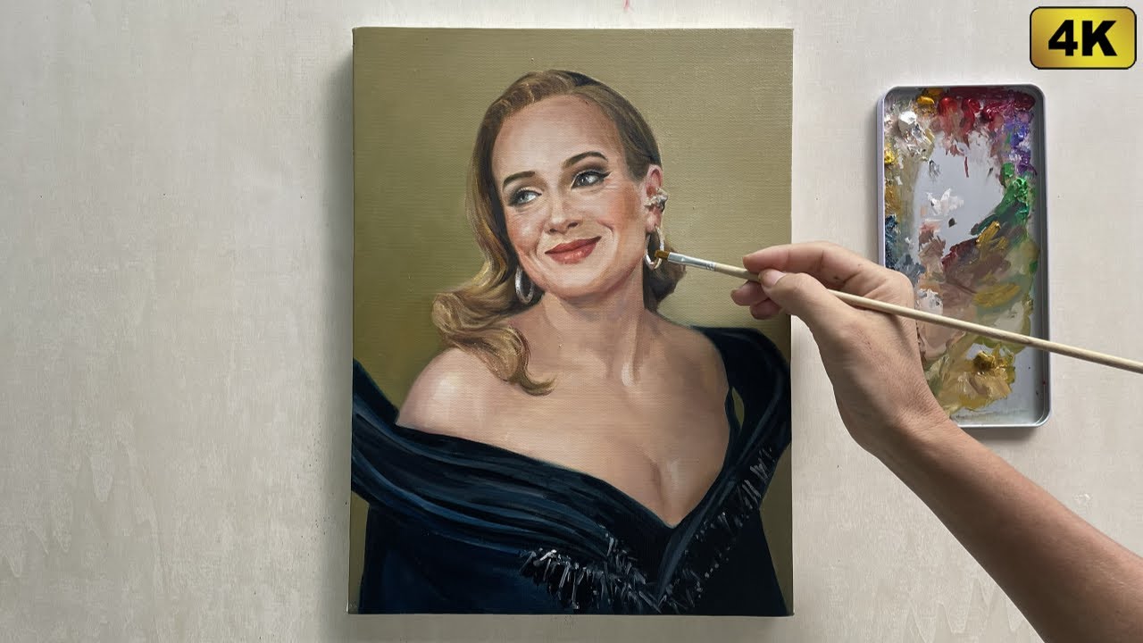 Hyper-Realistic Adele Oil Painting Timelapse | From Sketch to Iconic Portrait #cooyaart #painting