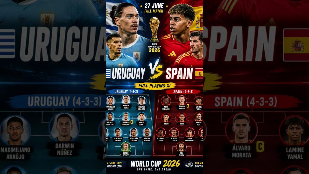 🏆🔥 URUGUAY 🇺🇾 vs SPAIN 🇪🇸 | FULL PLAYING XI ⚽🔥 | FIFA WORLD CUP 2026 🌎🏆