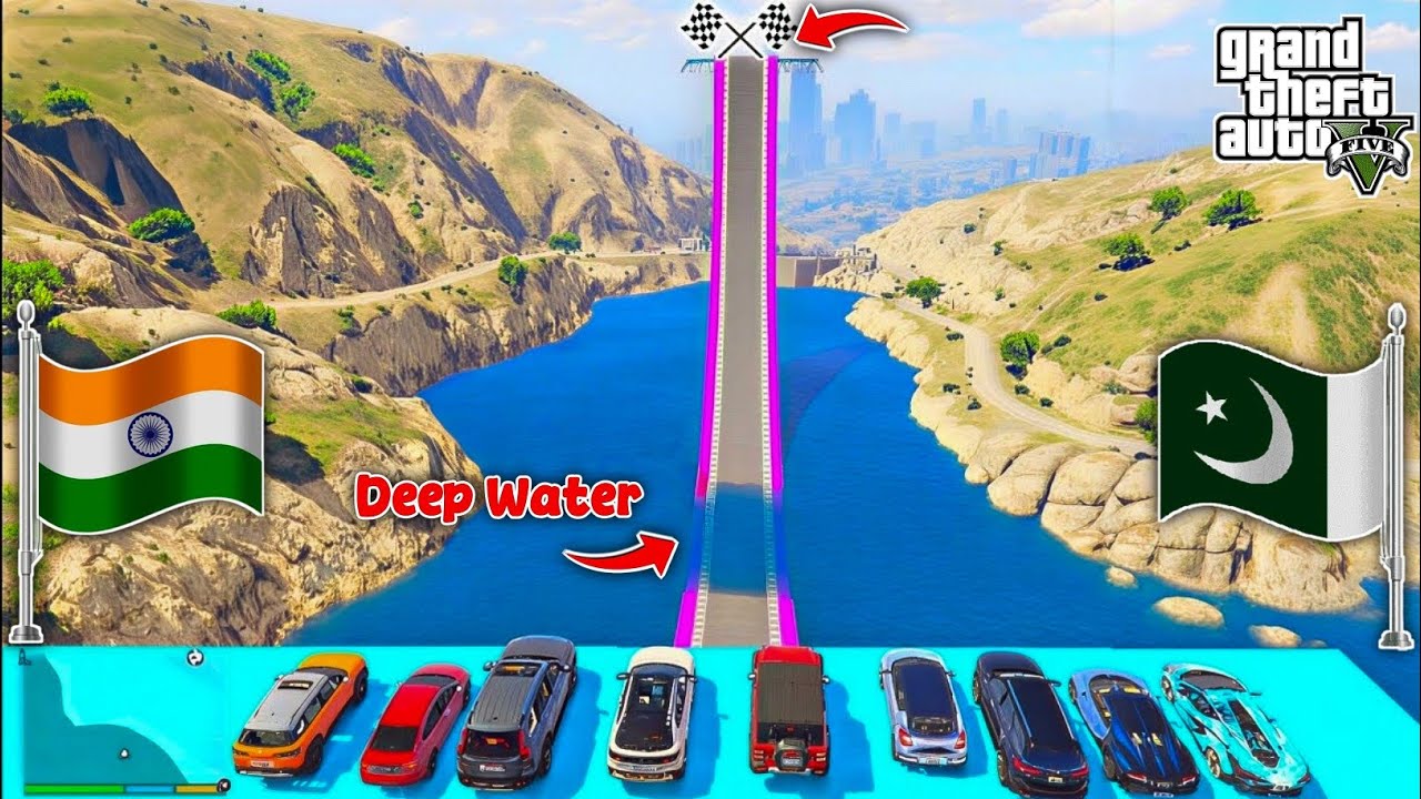 Indian Cars Vs Pakistan Cars Vs Super Cars Water Cross Climb Challenge In GTA 5 😱 