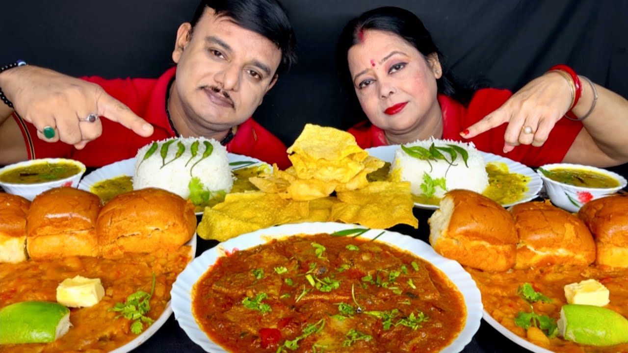 SPICY🔥SAAHI PANEER MASALA PAV BHAJI DALFRY CHILLI RICE PAPAD EATING CHALLENGE#food#asmr#india#foodie