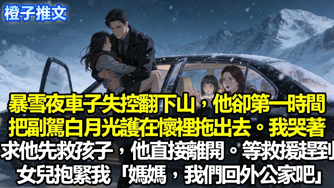暴雪夜車子失控翻下山，沈硯卻第一時間把副駕的白月光死死護在懷裏拖出去。我哭著求他先救孩子，他卻頭也不回地離開。等救援趕到時，女兒緊緊抱著我「媽媽，我們回外公家吧」#追妻火葬場 #一口氣看完 #情感