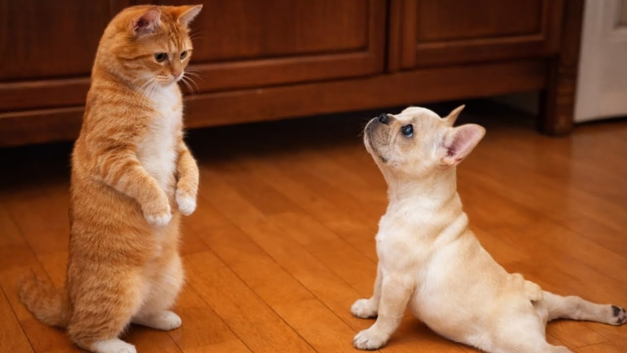 Dog Thinks He’s Tough… Until the Cat Turns Around