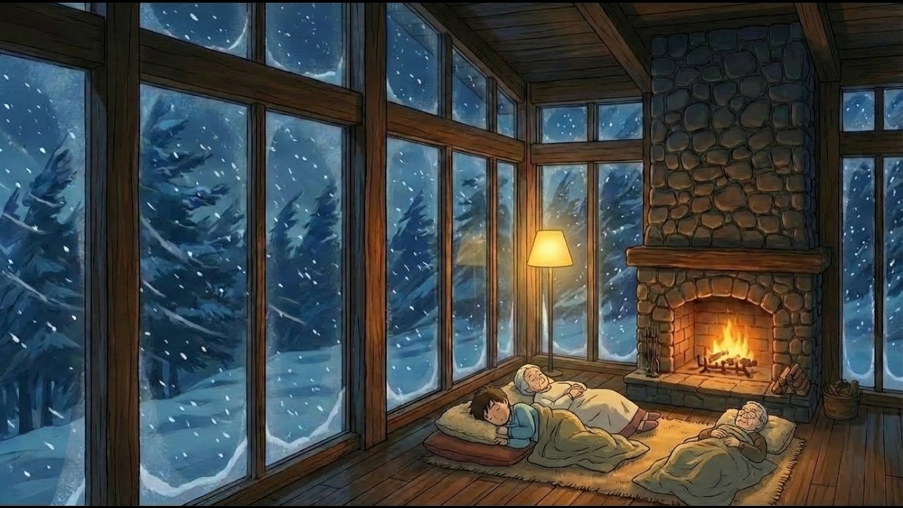 A Blizzard Night with Grandparents | Cozy Glass Room in Heavy Snowstorm | Ghibli ASMR Ambience