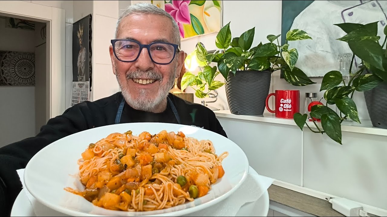 Receta de aprovechamiento, Espaguetis con verduras.