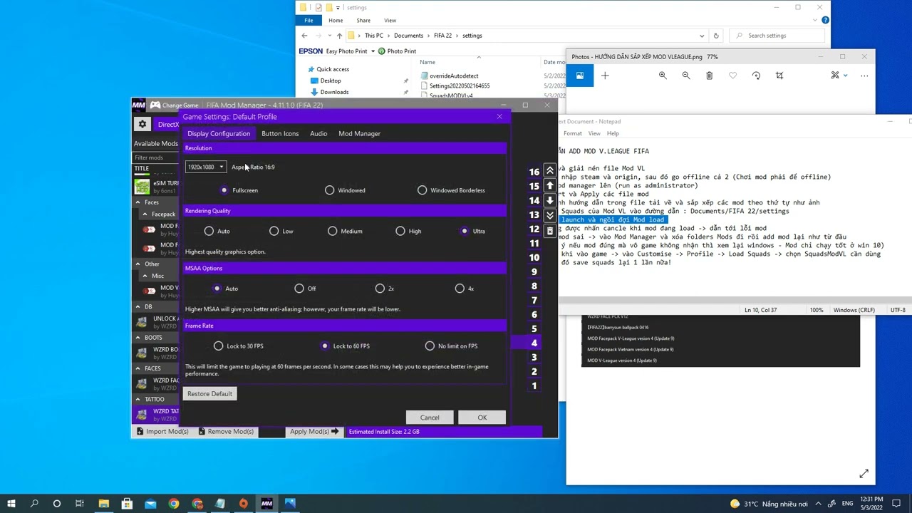 HƯỚNG DẪN CÁCH CÀI MOD VLEAGUE FIFA 22 PC