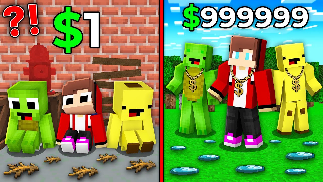JJ, Mikey and Banana Kid From POOR to RICH in Minecraft Maizen!