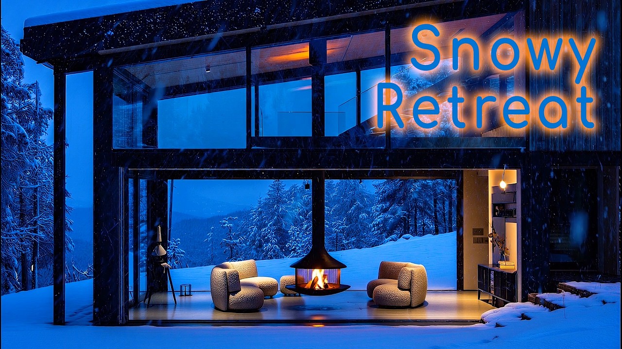 ❄️ Snowfall Sanctuary at night behind the fireplace 🔥Cozy Glass House in a Snowy Forest. 2H Ambience