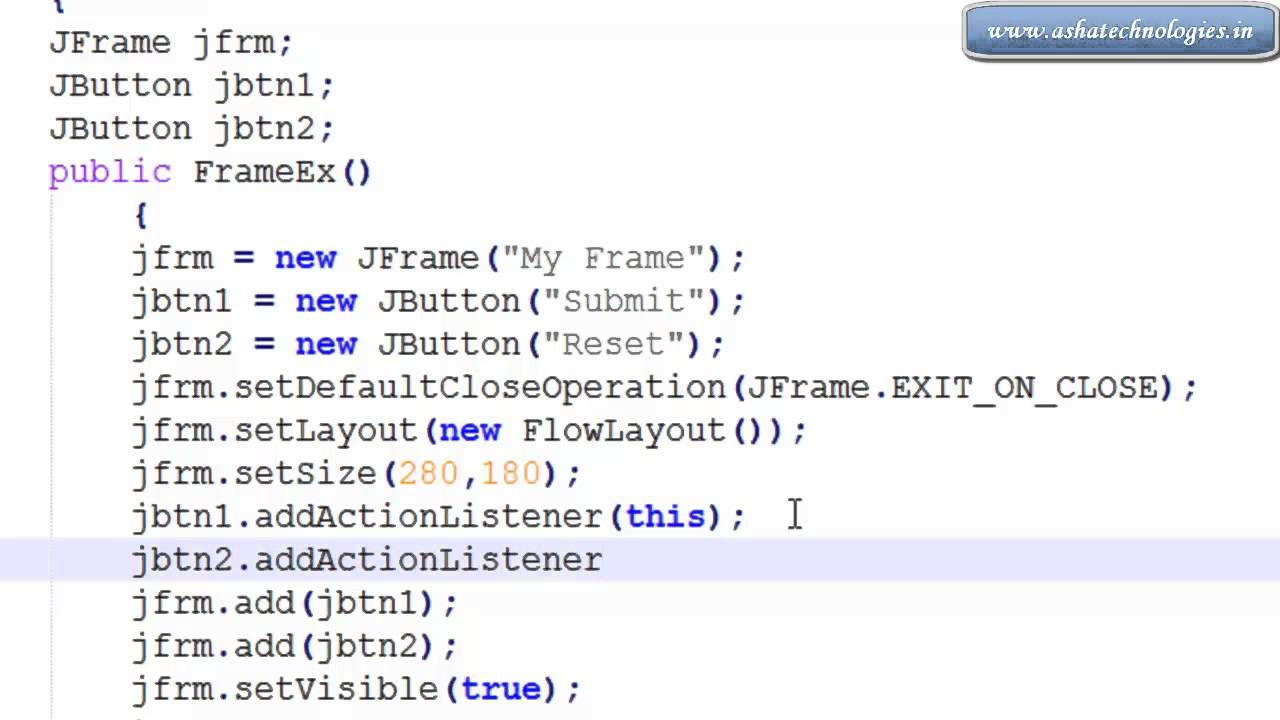Java Swings Tutorials  7  How to use and actionlistener to handle actionevent in java