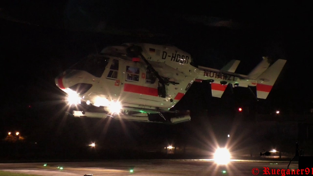 [HD] Air Ambulance 02 DHDSR , Offshore Rettungshubschrauber landet Nachts am Klinikum Greifswald