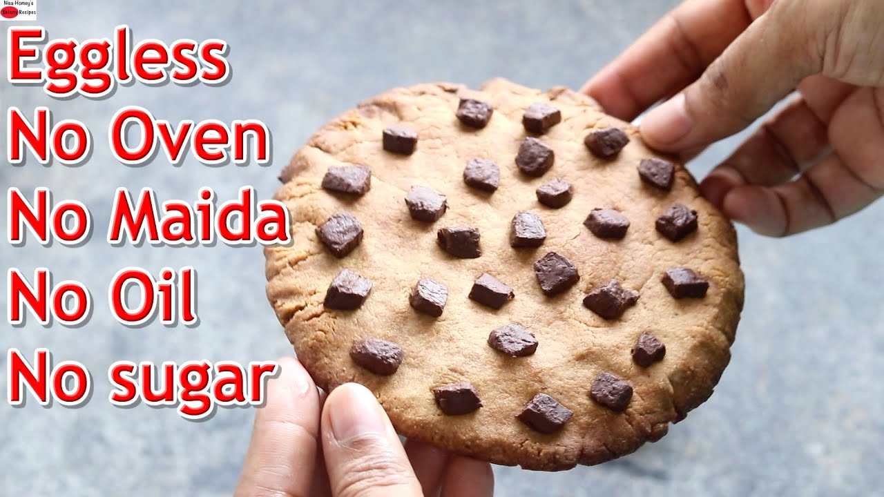 Eggless Chocolate Chip Cookies - No Oven - No Maida - No Oil - No Sugar | Skinny Recipes