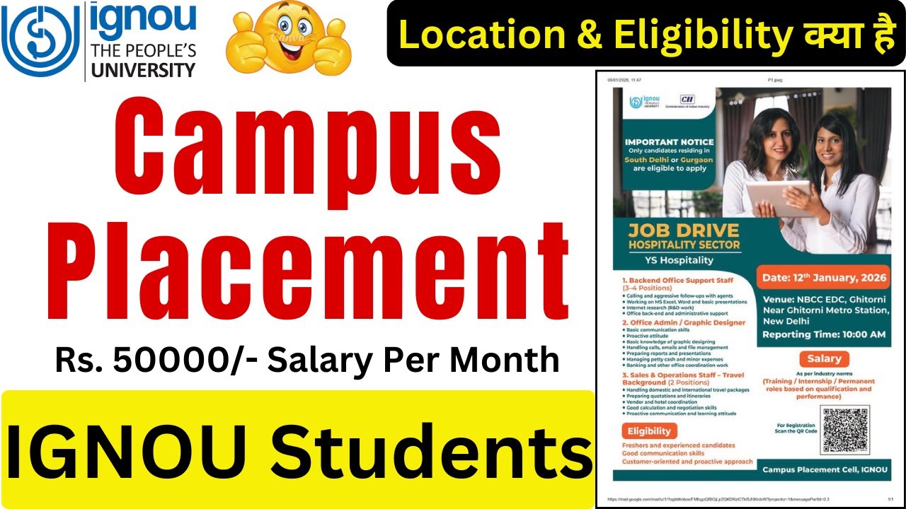 IGNOU Campus Placement Drive 2026 | IGNOU Placement Drive | IGNOU Job Fair 26 | IGNOU Placement Cell